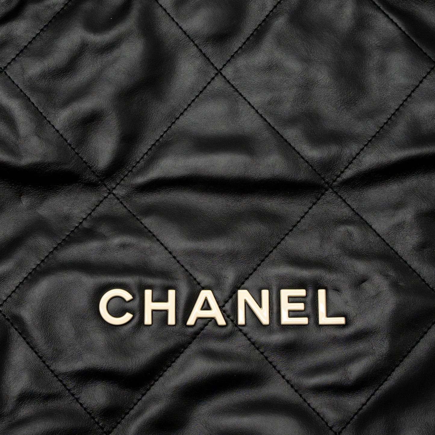 Chanel Small 22 Bag White Letter Shiny Calfskin Black Brushed GHW (Microchip)
