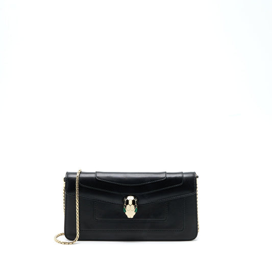 Bvlgari Serpenti Clutch with Chain Calfskin Black GHW