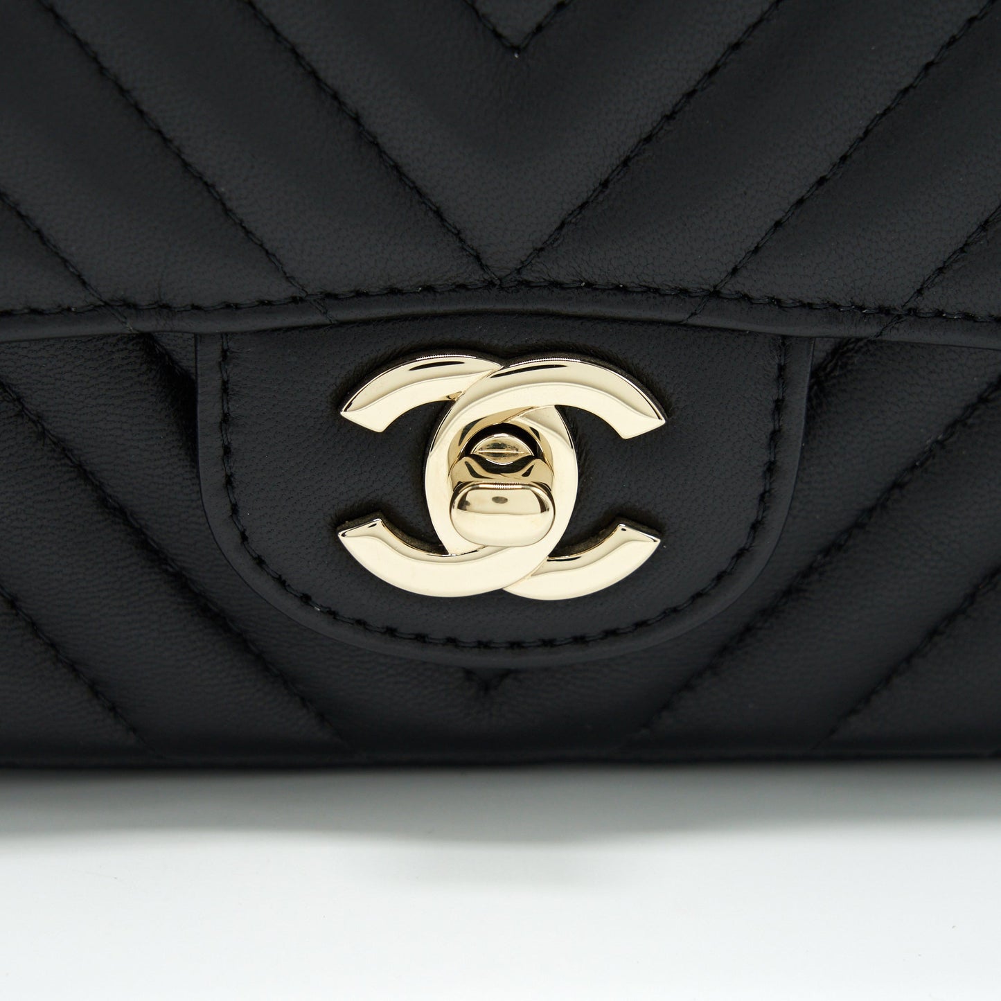 Chanel Mini Square Chevron Flap Bag Black LGHW