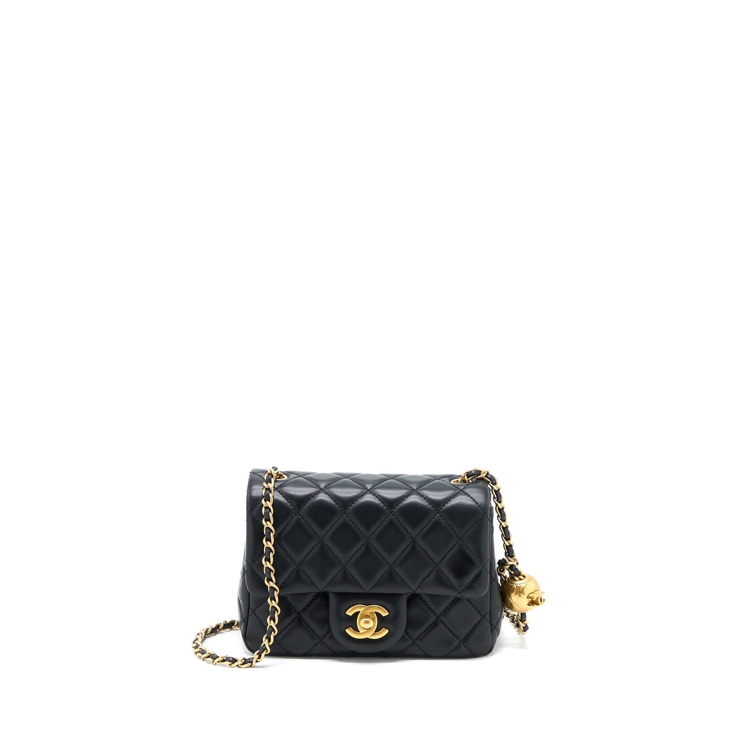 Chanel Pearl Crush Mini Square Flap Bag Lambskin Black GHW (Microchip)
