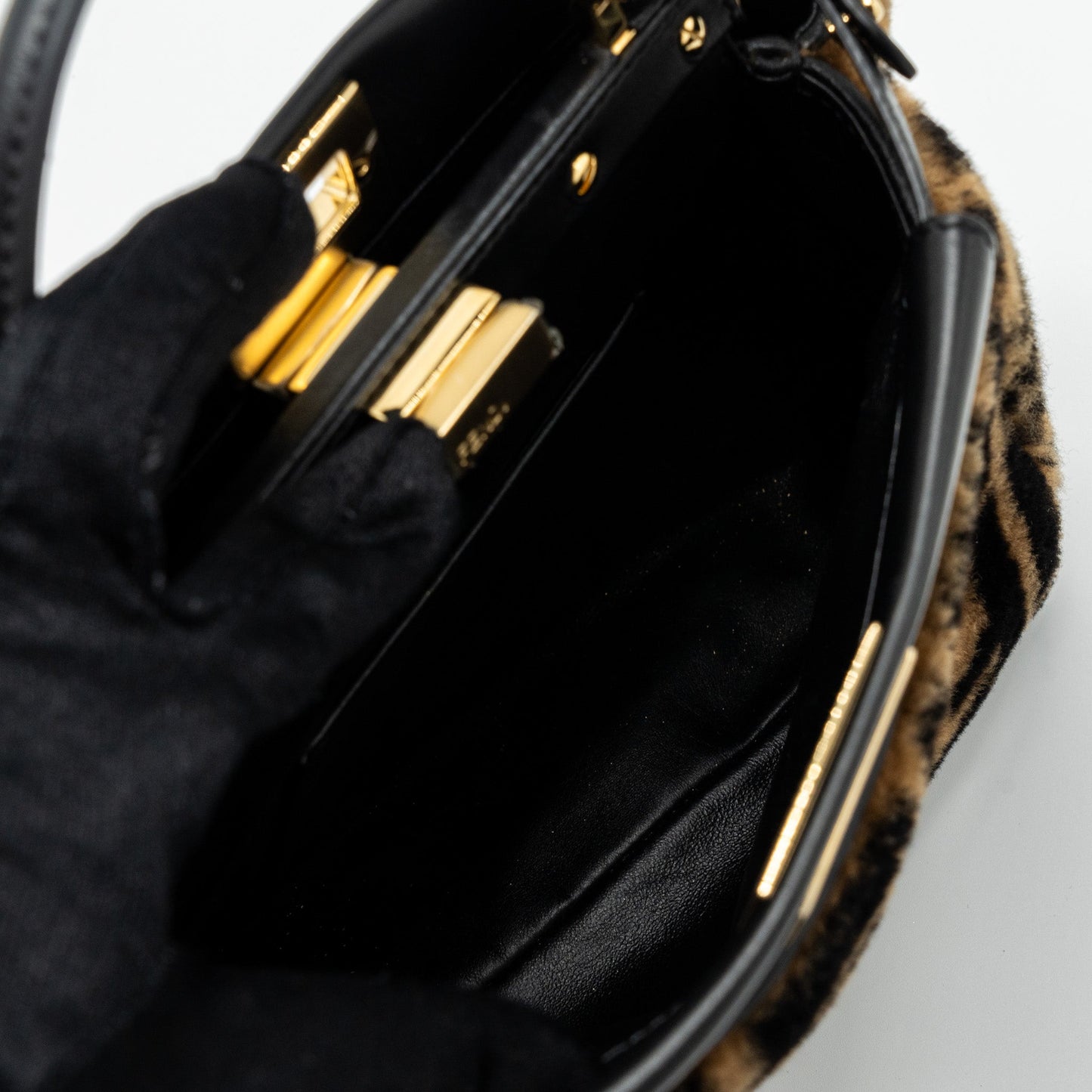 Fendi Mini Peekaboo Shearling Brown/ Black GHW