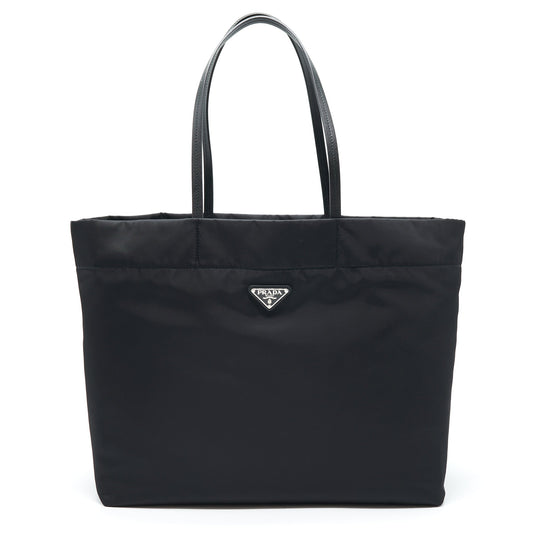 Prada Nylon Tote With Leather Handle Black SHW