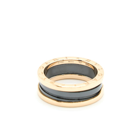 Bvlgari Size 60 B.Zero1 Two Band Ring 18k Rose Gold With Matt Black Ceramic