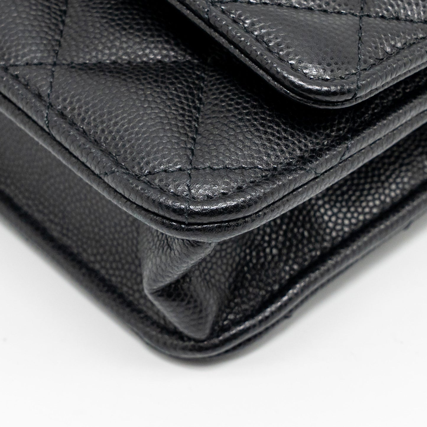 Chanel CC logo quilted wallet on chain caviar black LGHW (microchip)