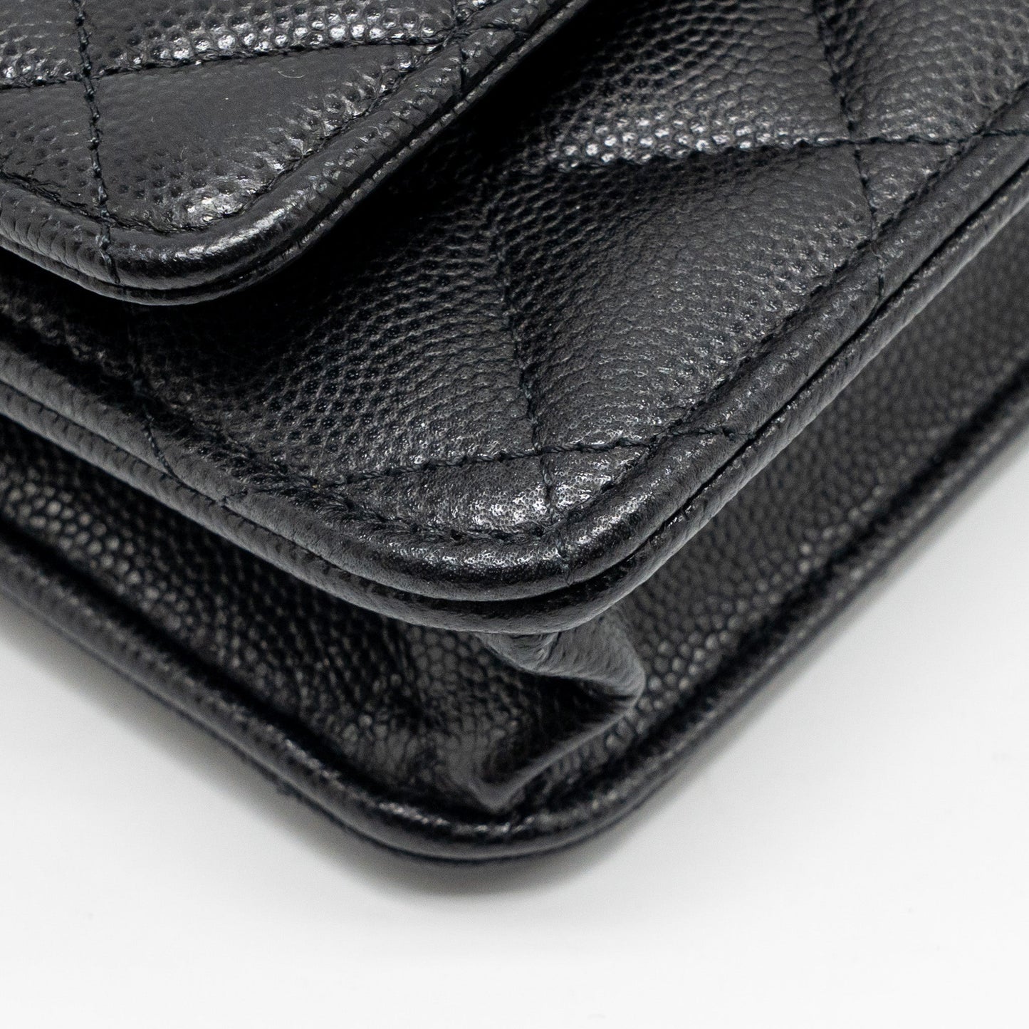 Chanel CC logo quilted wallet on chain caviar black LGHW (microchip)