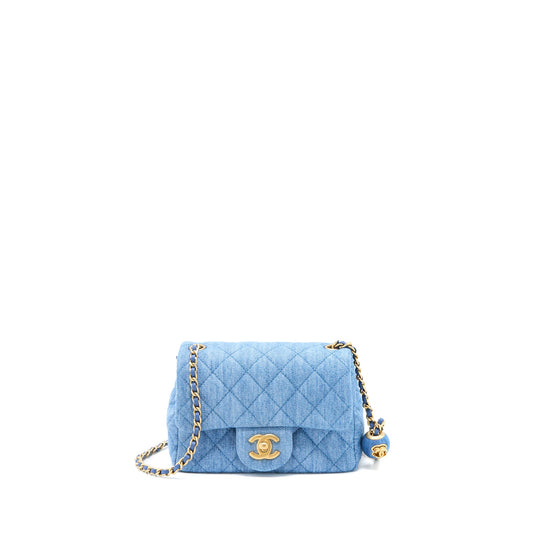Chanel Pearl Crush Mini Square Flap Bag Denim GHW (Microchip)