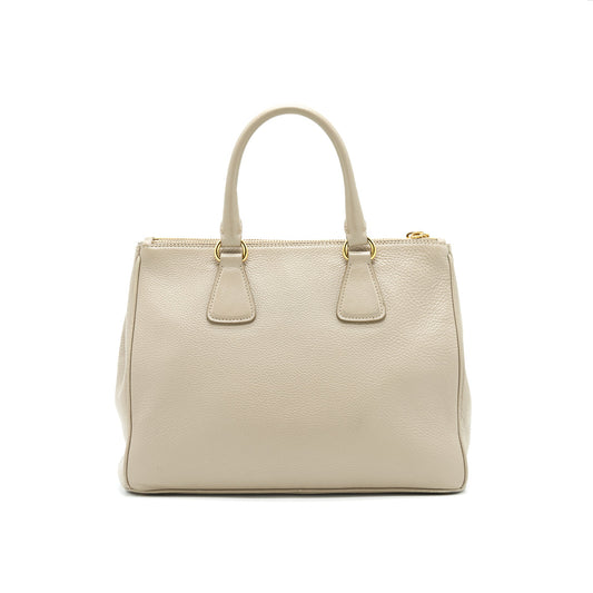 Prada grained calfskin double zip Tote Bag Light Grey GHW