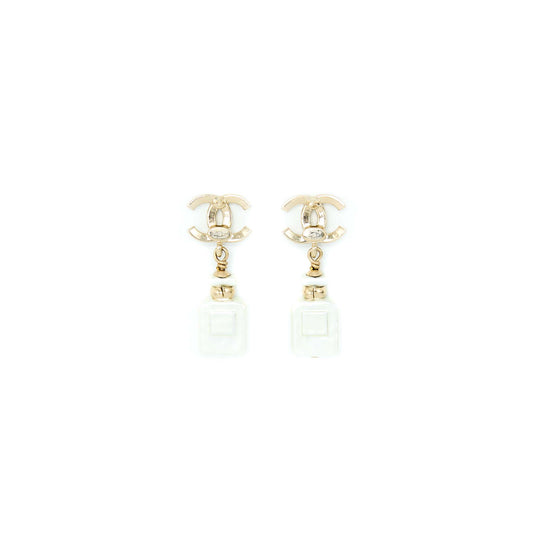 Chanel CC Logo with Perfume Bottle Drop Light Gold Tone