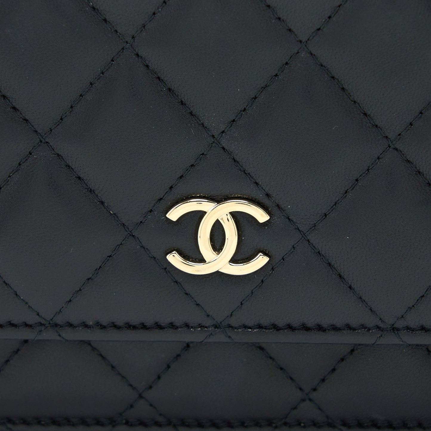 Chanel Quilted Wallet on Chain with Camellia Chain Lambskin Black LGHW