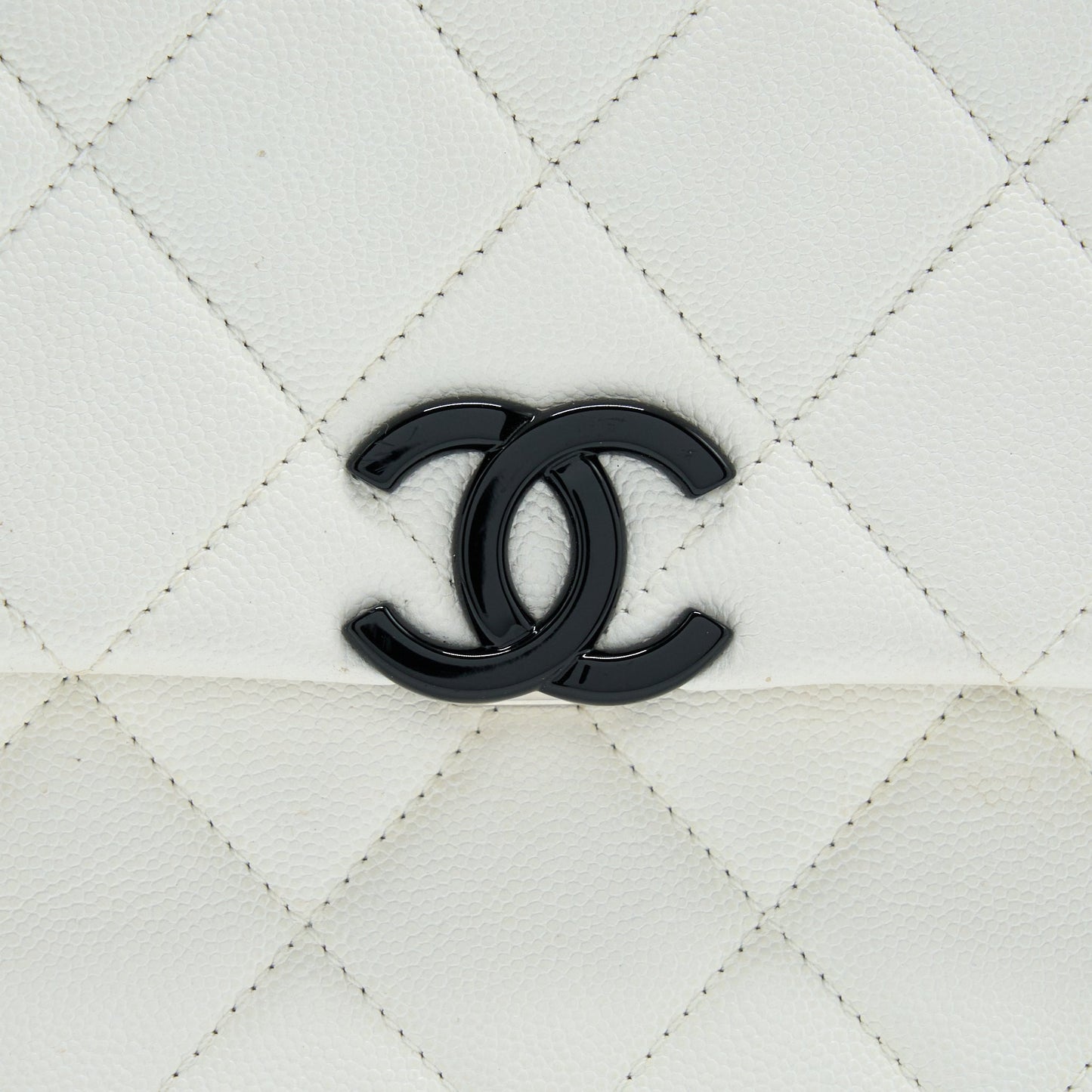 Chanel Seasonal Flap Bag Caviar White With Black Hardware