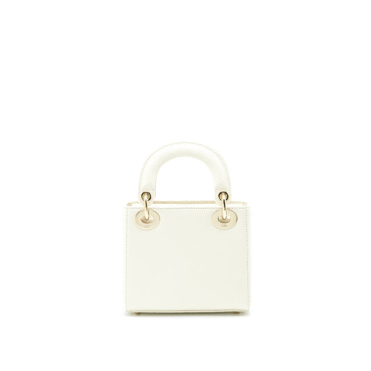 Dior Lizard Mini Lady Dior Bag White LGHW
