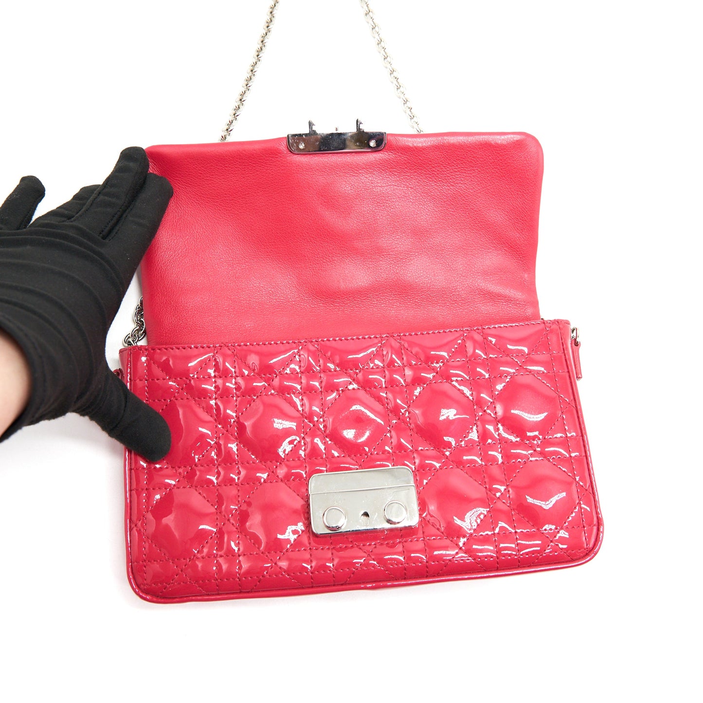 Christian Dior New Lock Pouch Bag Cannage Patent Leather SHW