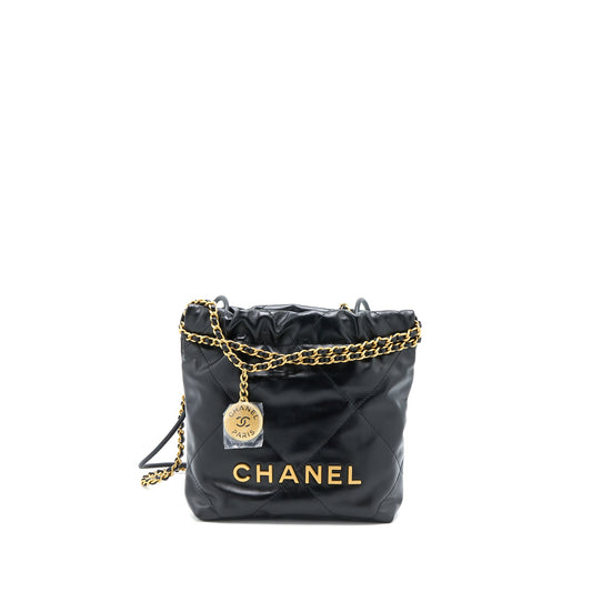 Chanel 23s Mini 22 Bag Aged Calfskin Black Brushed GHW (Microchip)