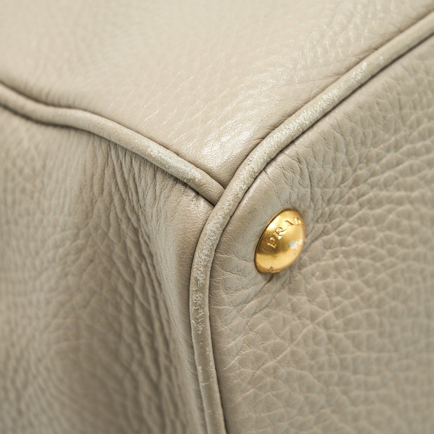 Prada grained calfskin double zip Tote Bag Light Grey GHW