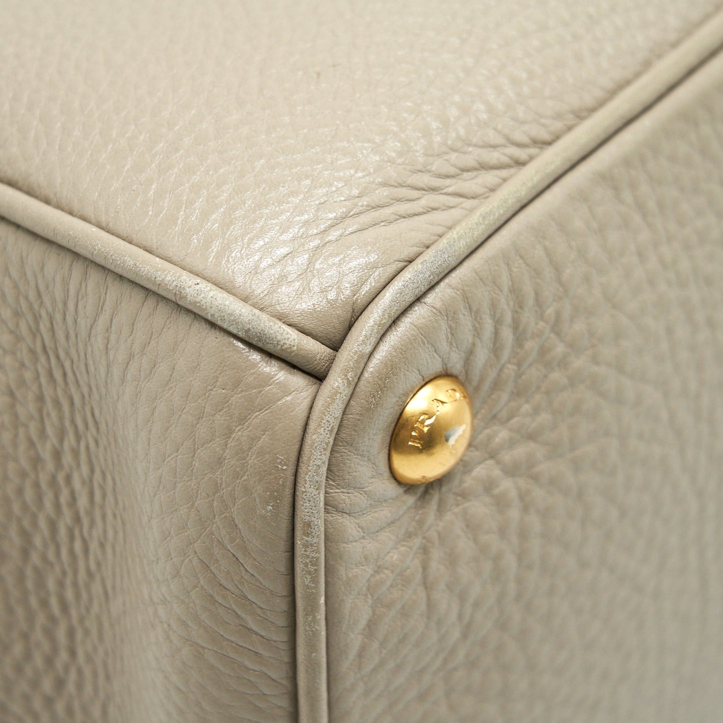 Prada grained calfskin double zip Tote Bag Light Grey GHW