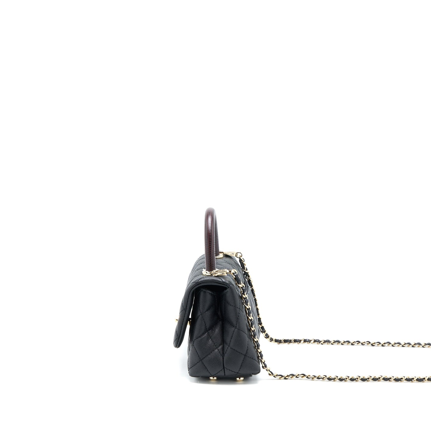 Chanel Mini Coco Handle Caviar Black/Burgundy Handle LGHW