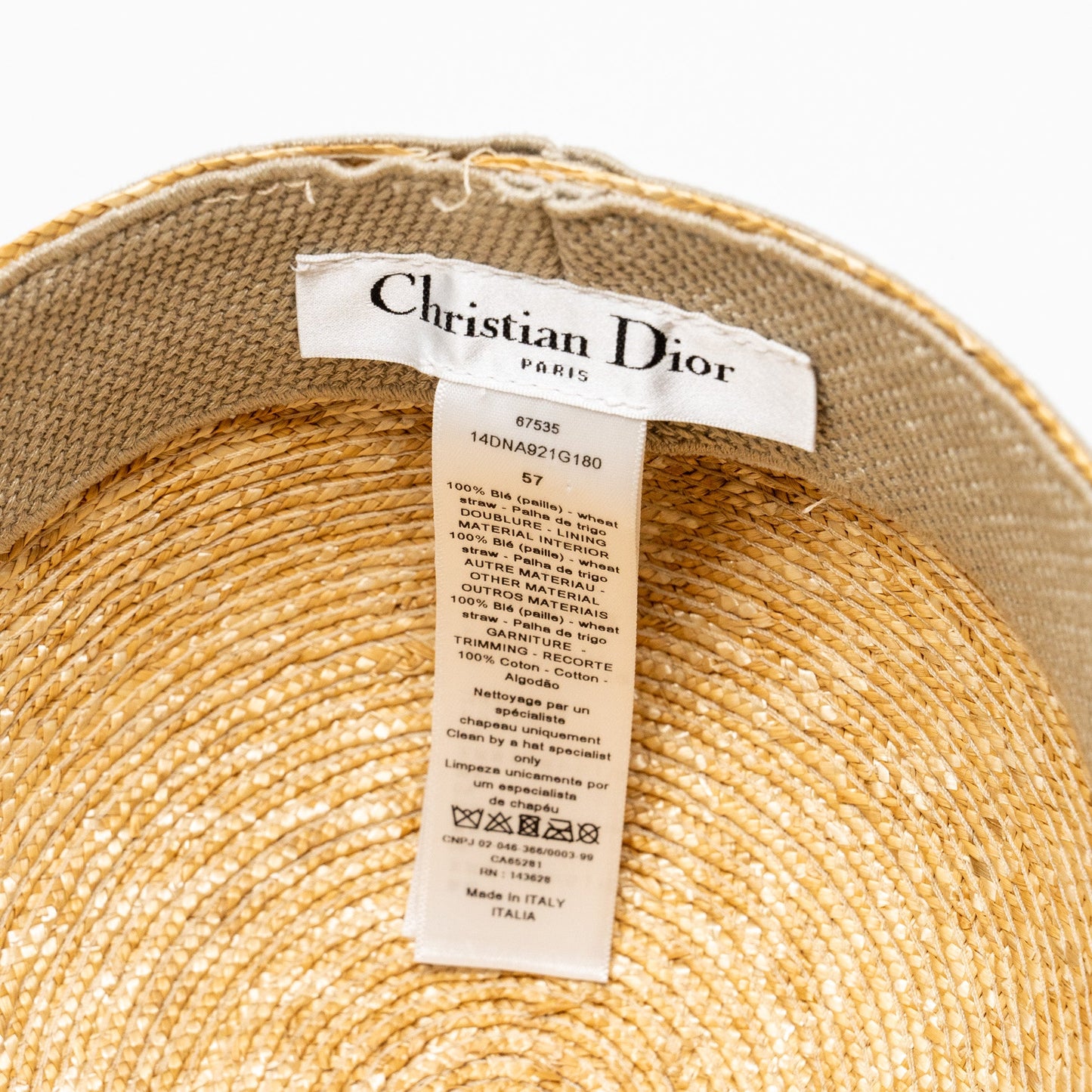 DIOR Size 57 Raffia Cap Grey/Multicolour