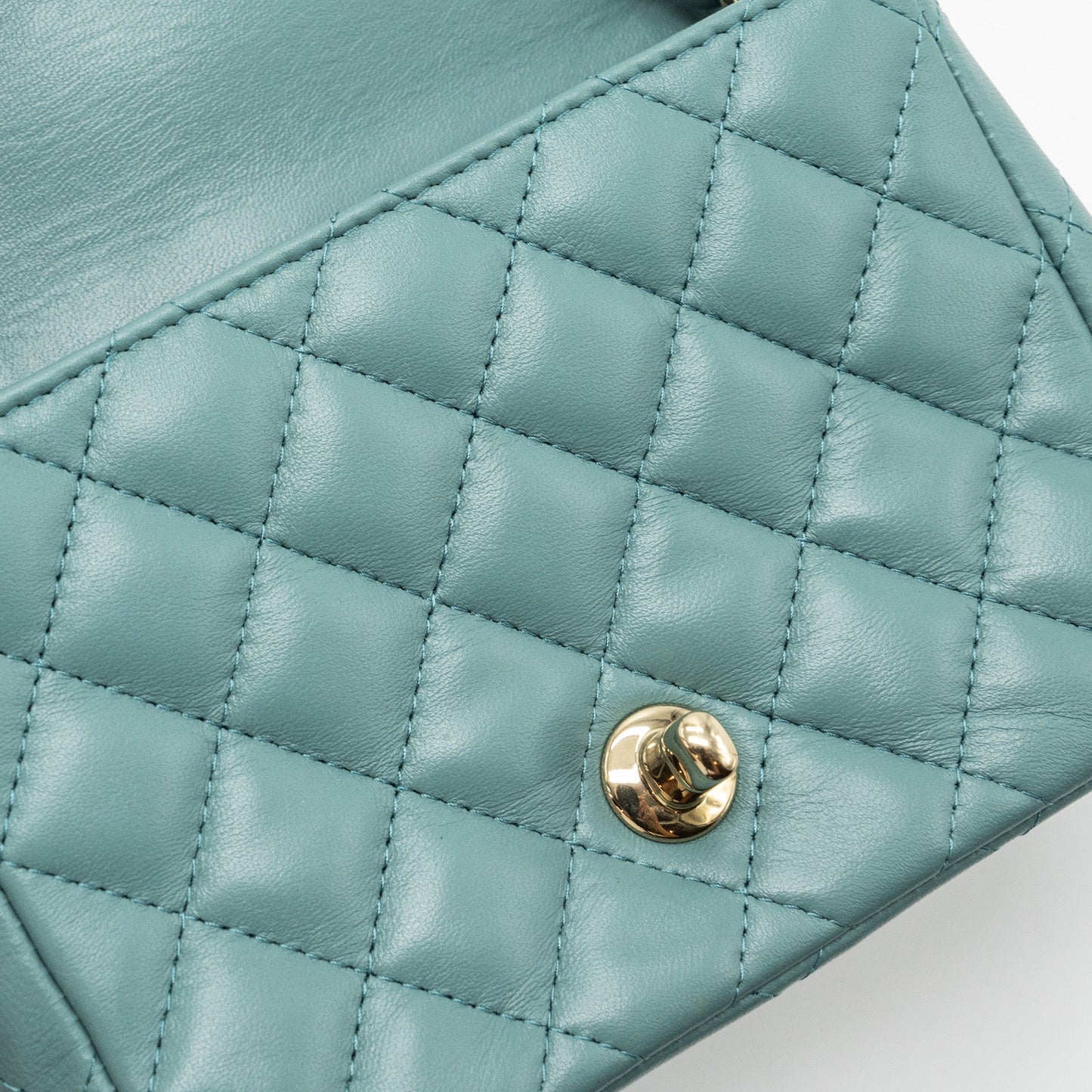 Chanel classic mini square flap bag lambskin green LGHW (microchip)