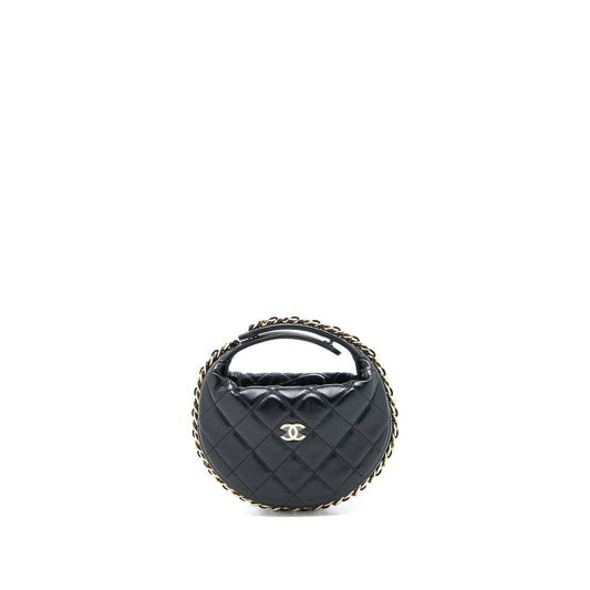 Chanel 23c Round Cruise Pouch Lambskin Black LGHW (Microchip)