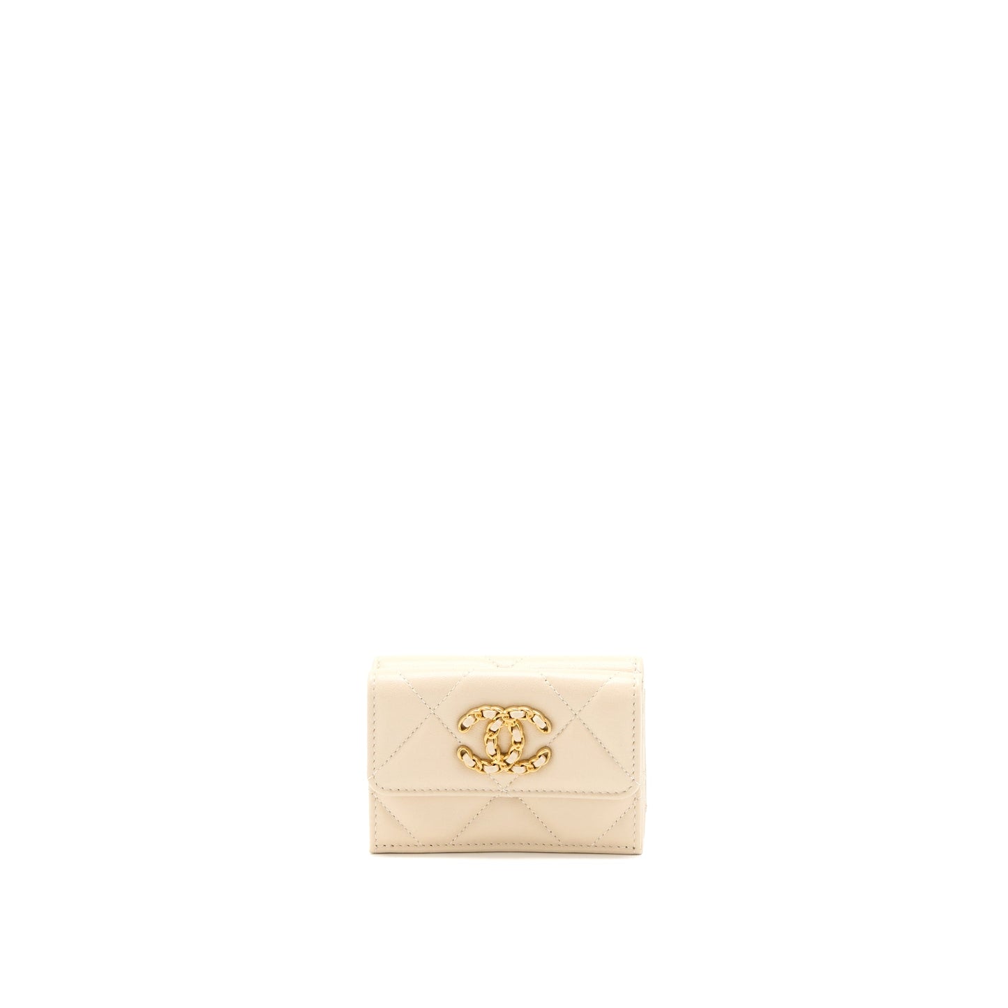 Chanel 19 Flap Compact Wallet Lambskin Beige GHW