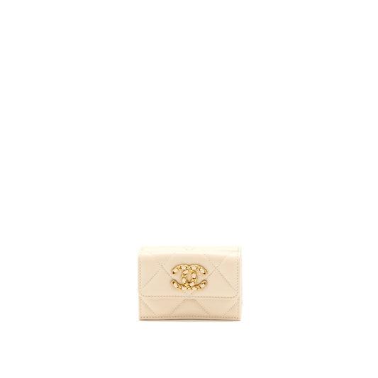 Chanel 19 Flap Compact Wallet Lambskin Beige GHW