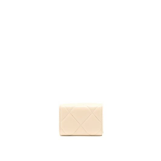 Chanel 19 Flap Compact Wallet Lambskin Beige GHW
