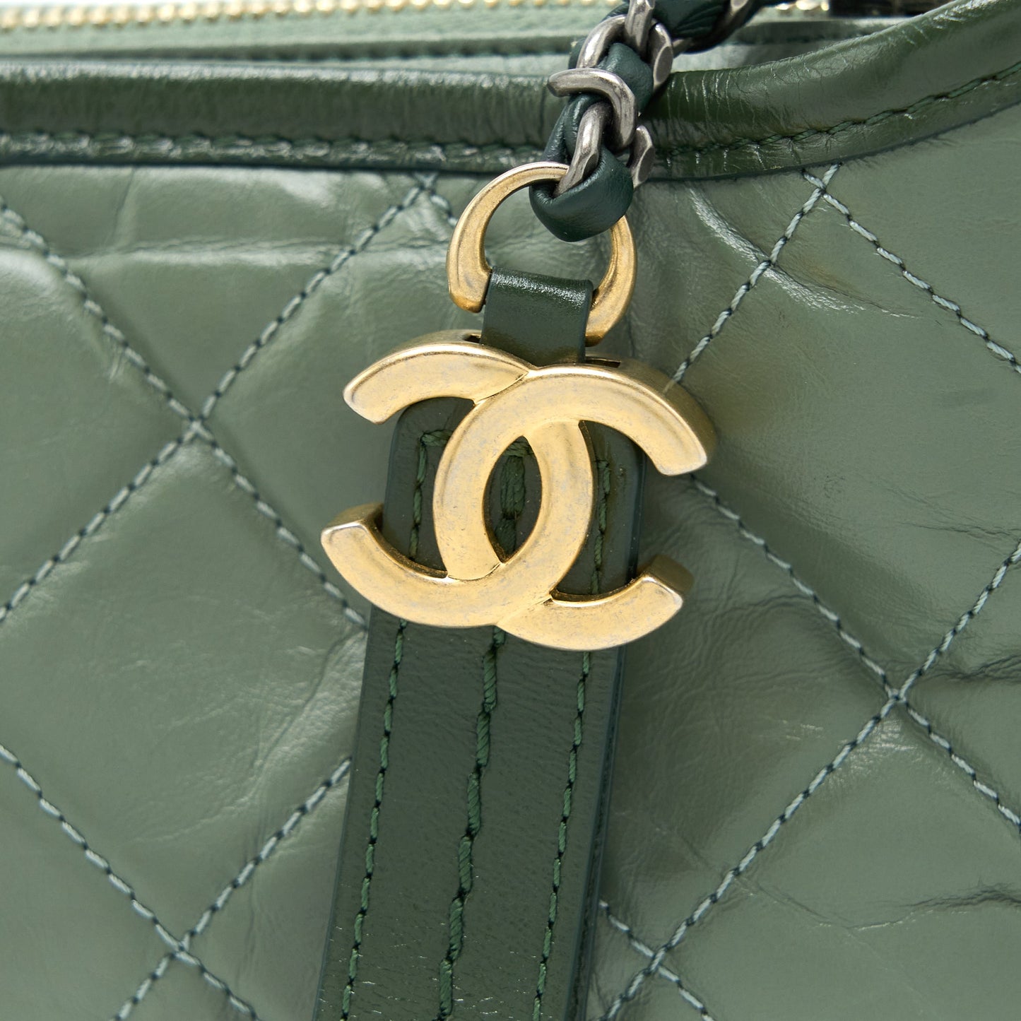 Chanel Small Gabrielle Hobo Bag Aged Calfskin Multicolour Green Multicolour Hardware