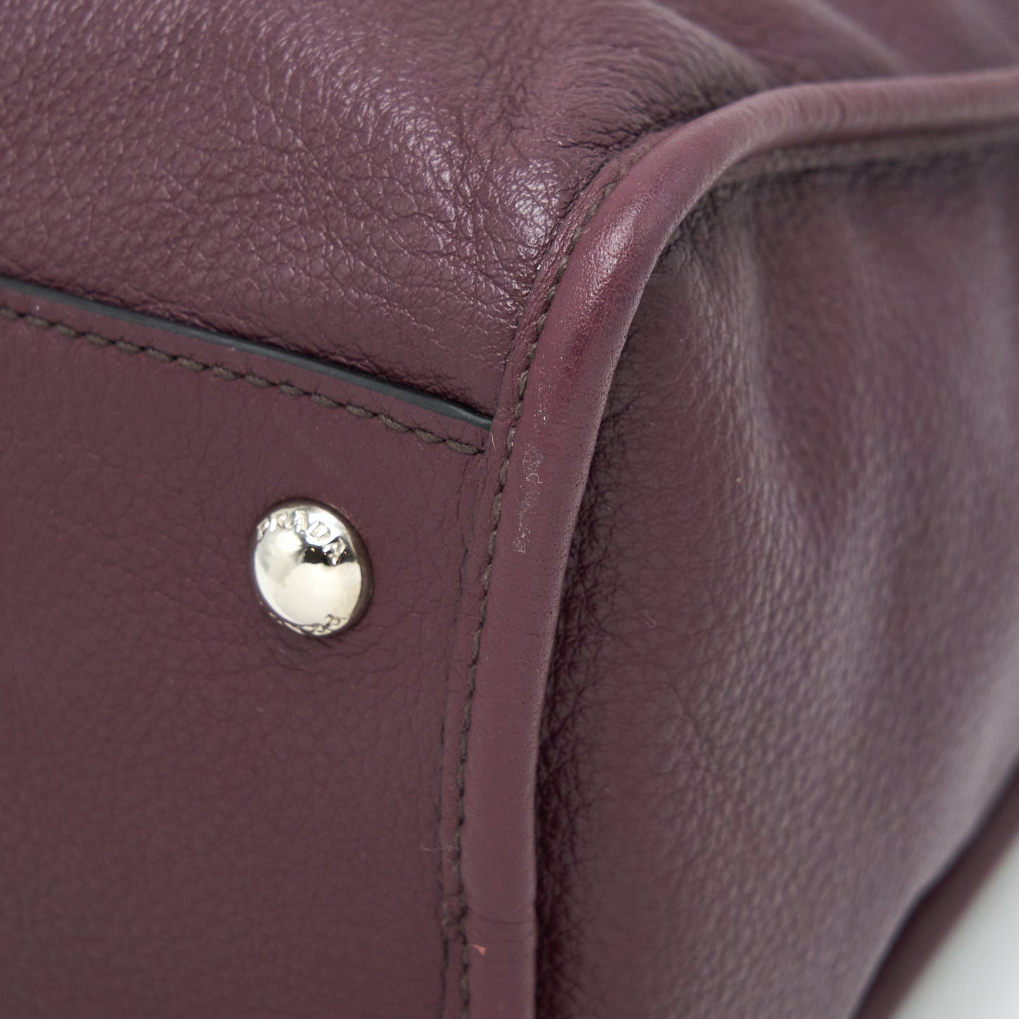 Prada Vitello Phenix Bauletto Tote Bag Grained Calfskin Burgundy SHW