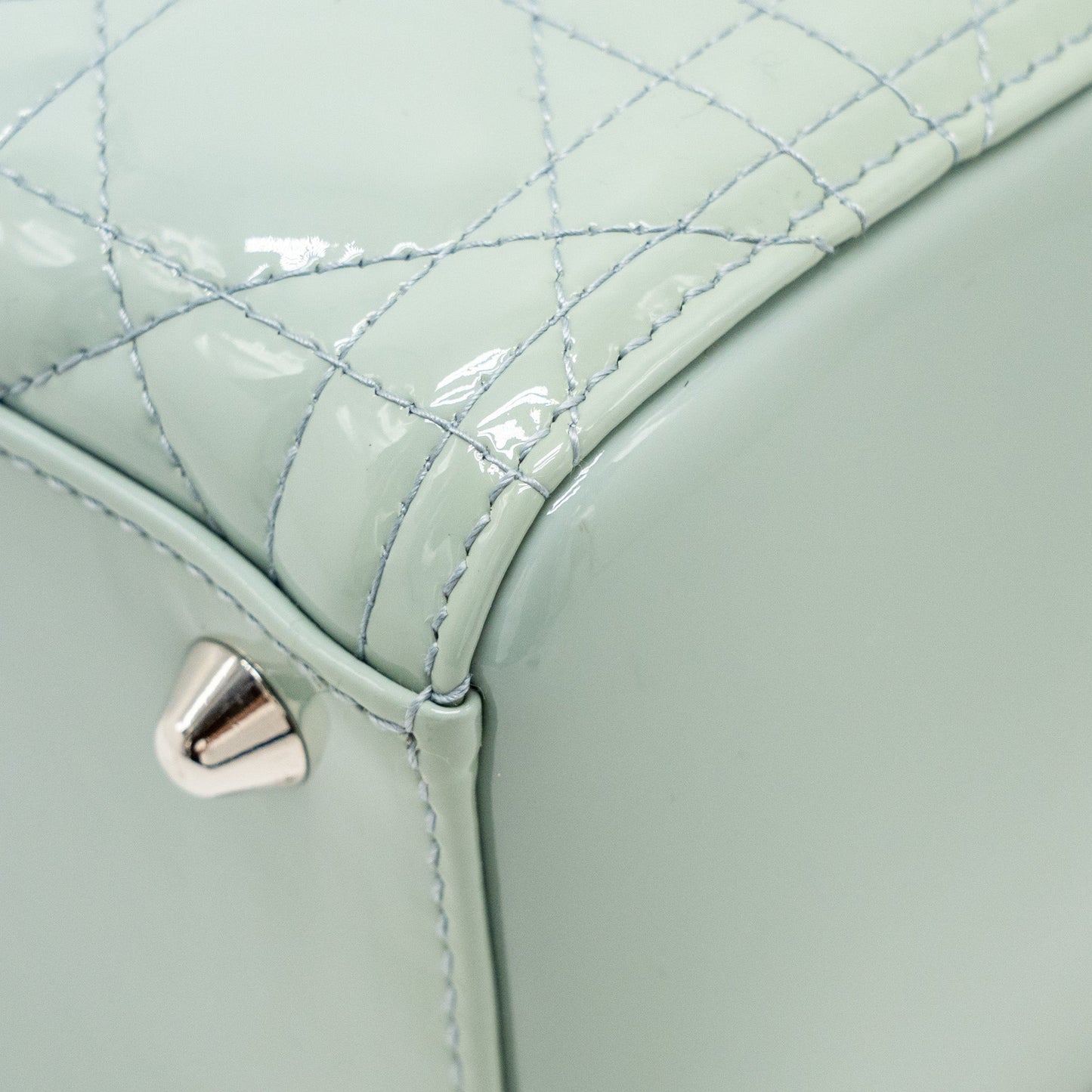 Dior Large Lady Dior Patent Light Blue SHW