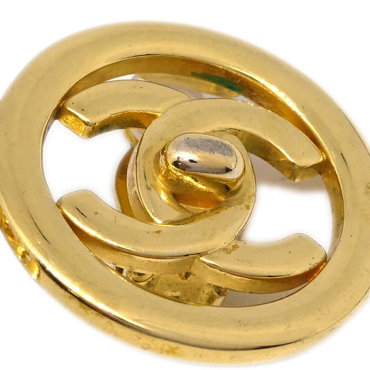 Luxury Chanel Turnlock Button Earrings Gold Clip-On 97P