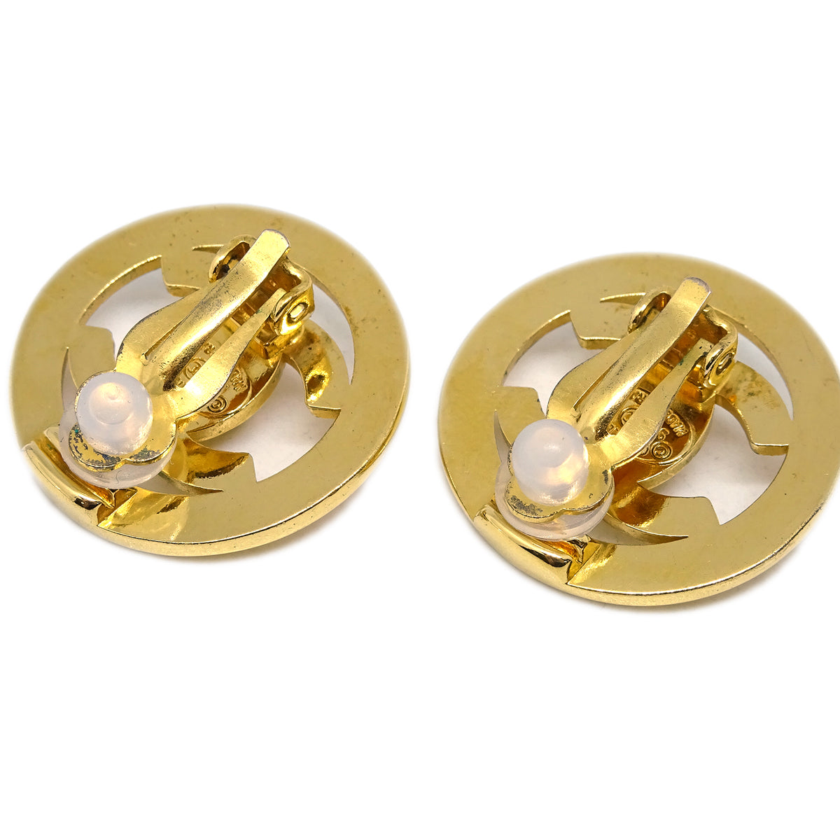 Luxury Chanel Turnlock Button Earrings Gold Clip-On 97P