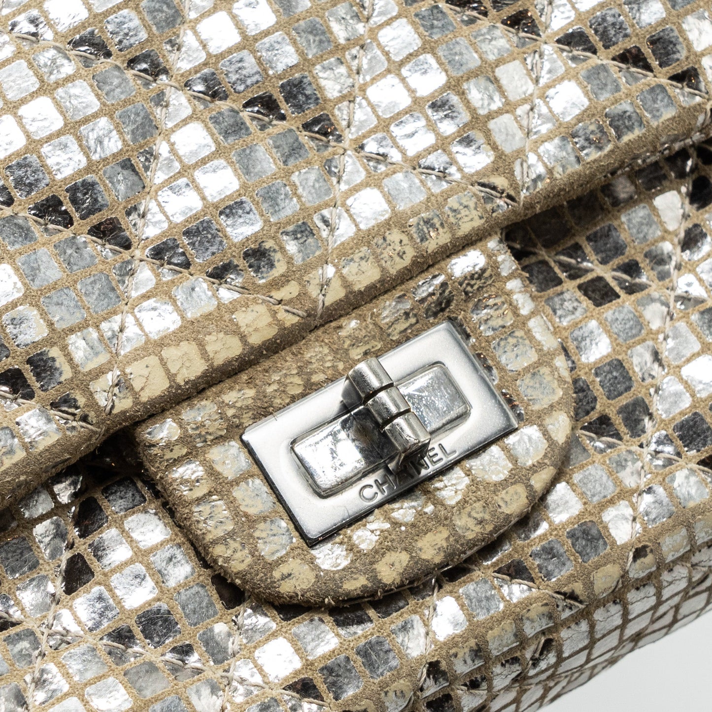 Chanel mini 2.55 reissue flap bag calfskin beige / silver SHW