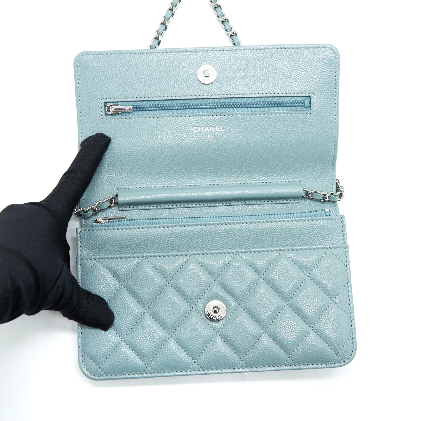 Chanel Wallet On Chain Caviar Pearly Light Blue SHW