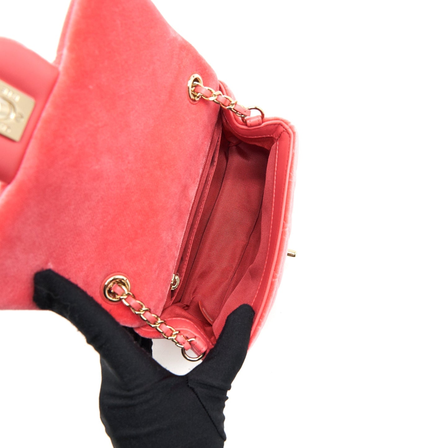 Chanel Pearl Crush Mini Square Flap Bag Velvet Pink GHW