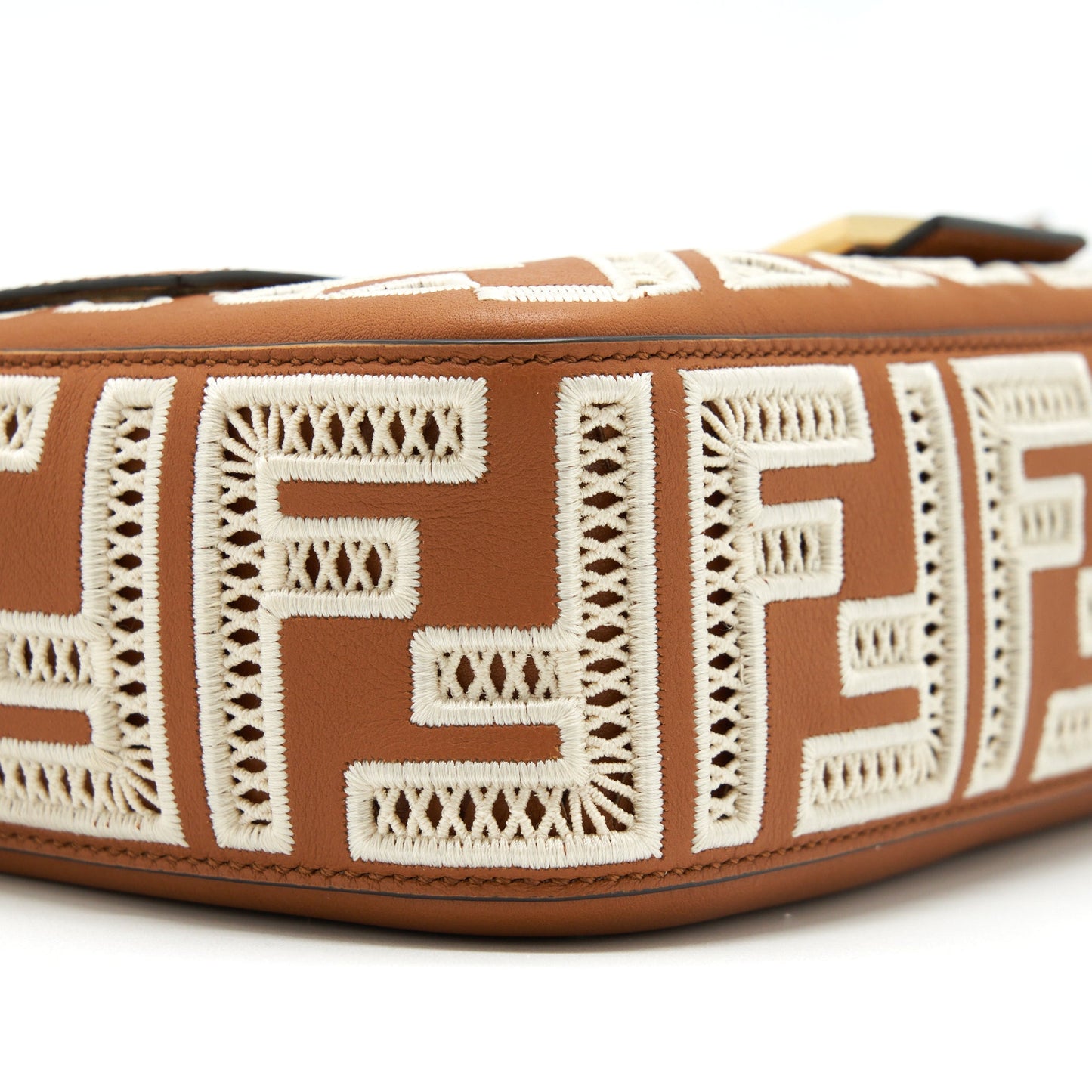 Fendi Baguette Calfskin Brown And White GHW