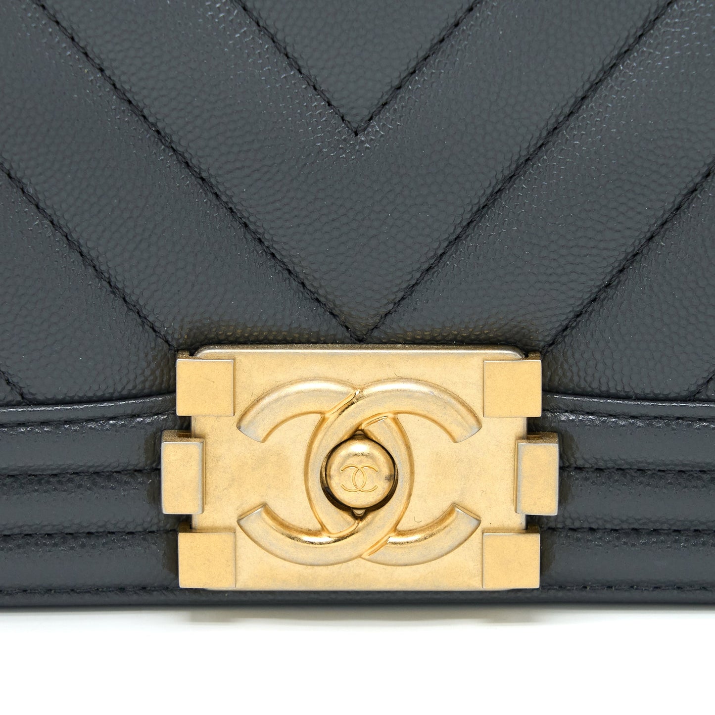 Chanel Small Boy Bag Chevron Caviar Dark Grey Brushed GHW (Microchip)