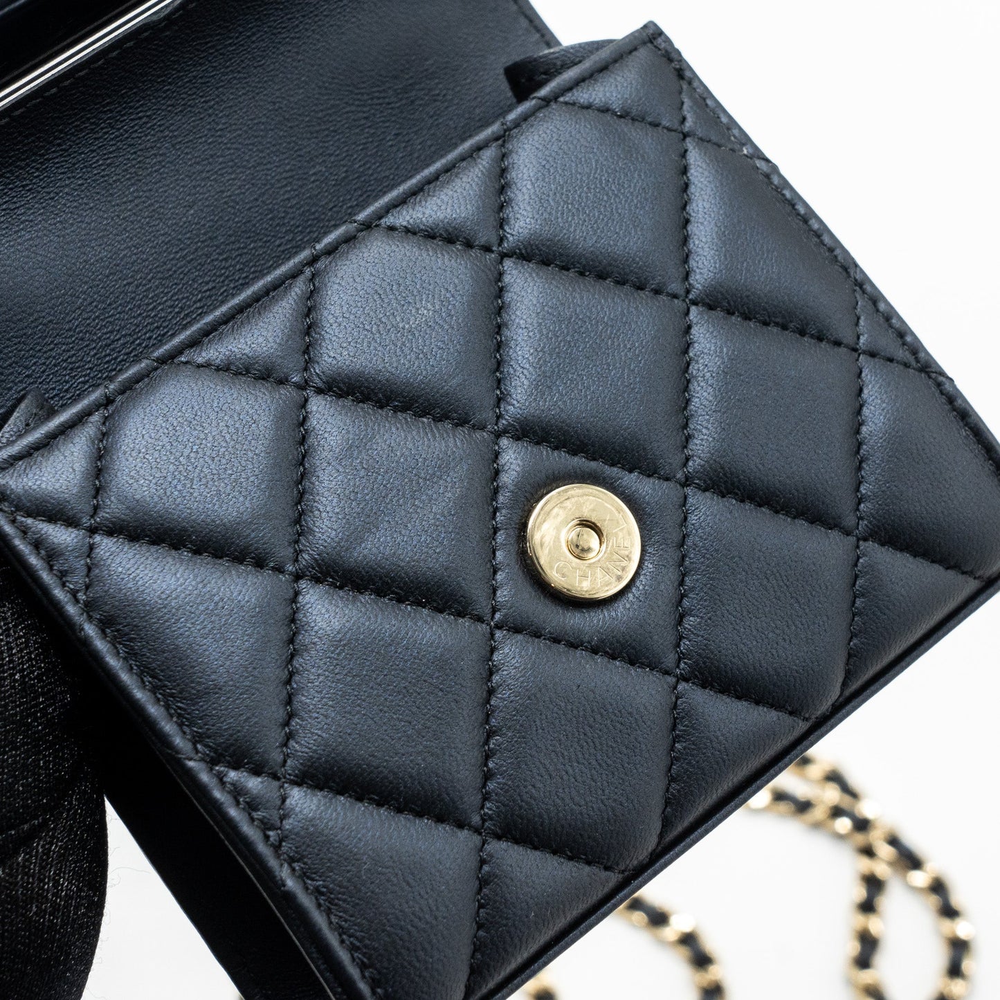 Chanel Top Handle Mini Flap Bag Pearly Lambskin Dark Blue LGHW(microchip)
