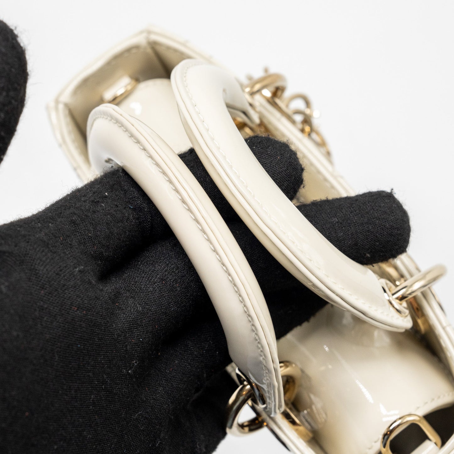 Dior Lady D-Joy Micro Bag Patent Creamy White LGHW