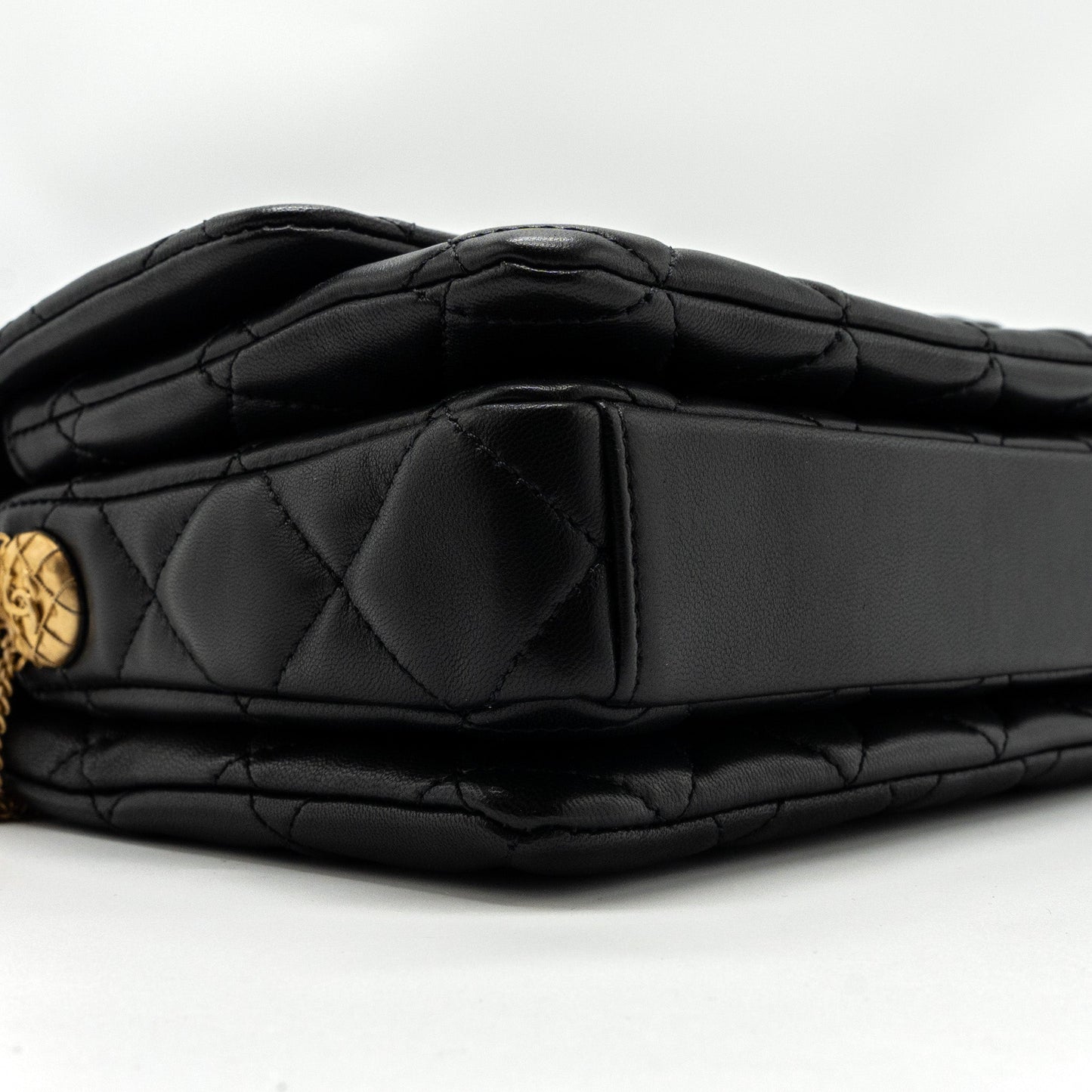 Chanel 22a Button On Chain Flap Shoulder Bag Lambskin Black Brushed GHW(Microchip)