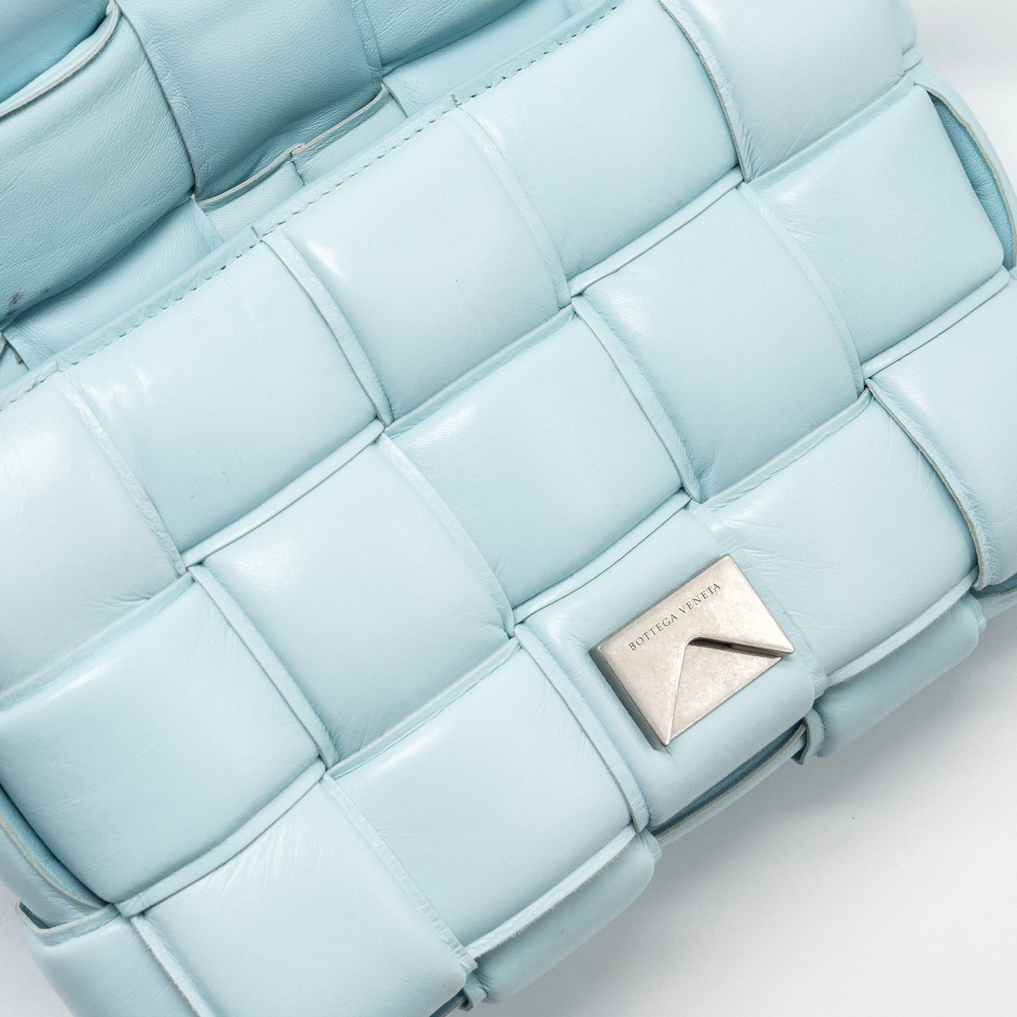Bottega Veneta padded cassette soft lambskin light blue SHW
