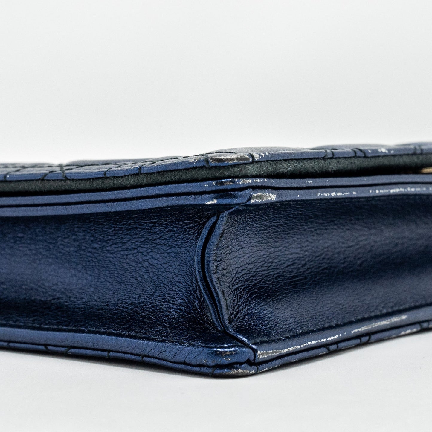 Dior Lady Dior Pouch Cannage Wallet On Chain Lambskin Blue LGHW