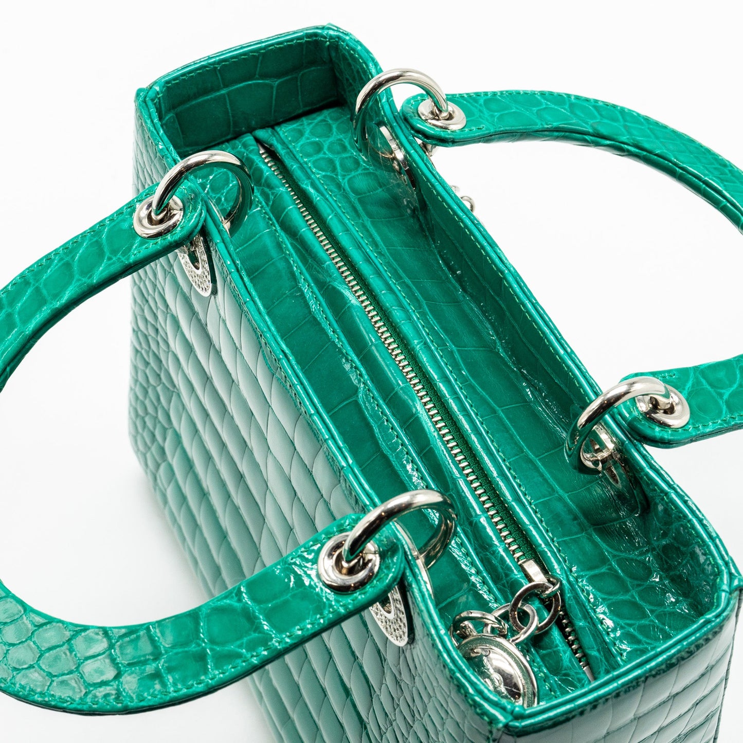 Dior medium lady dior crocodile green SHW with crystal