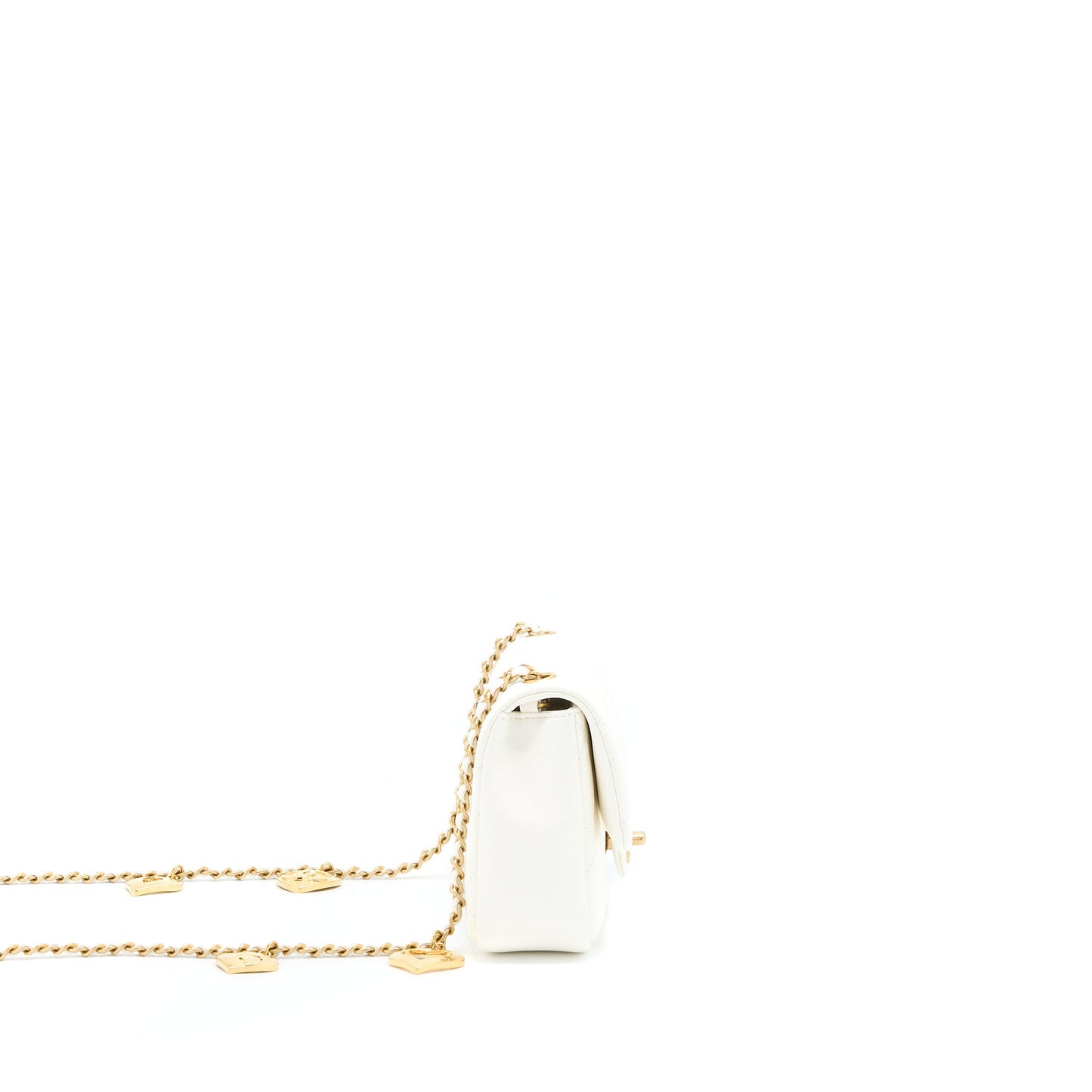 Chanel Quilted Flap Bag With Heart Charm Chain Lambskin White GHW(Microchip)