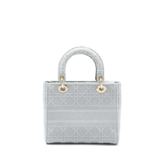 Dior Medium Lady D-lite Bag Cannage Embroidery Grey LGHW
