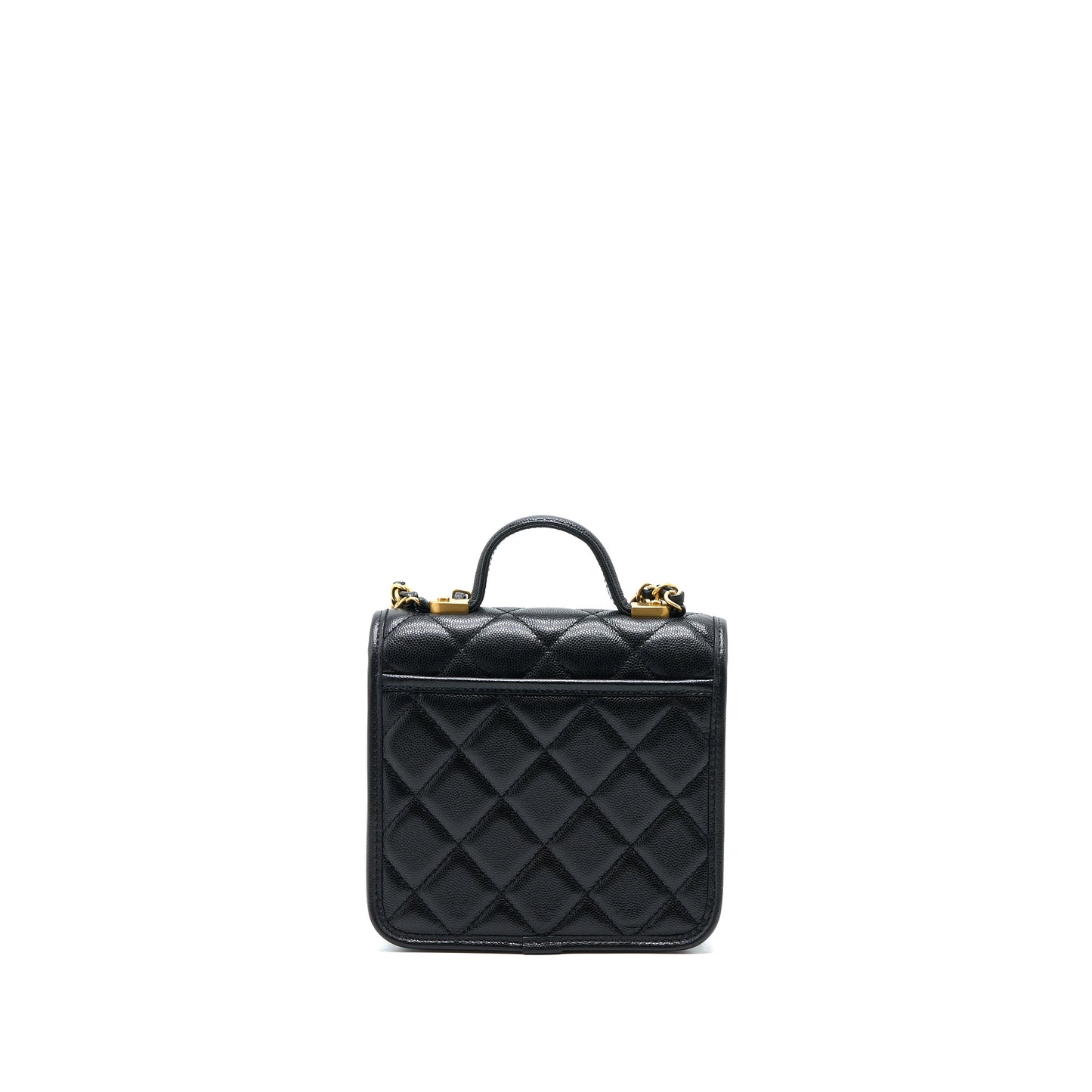 Chanel 22K Top Handle Messenger Bag Caviar Black Brushed GHW(Microchip)