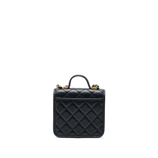 Chanel 22K Top Handle Messenger Bag Caviar Black Brushed GHW(Microchip)