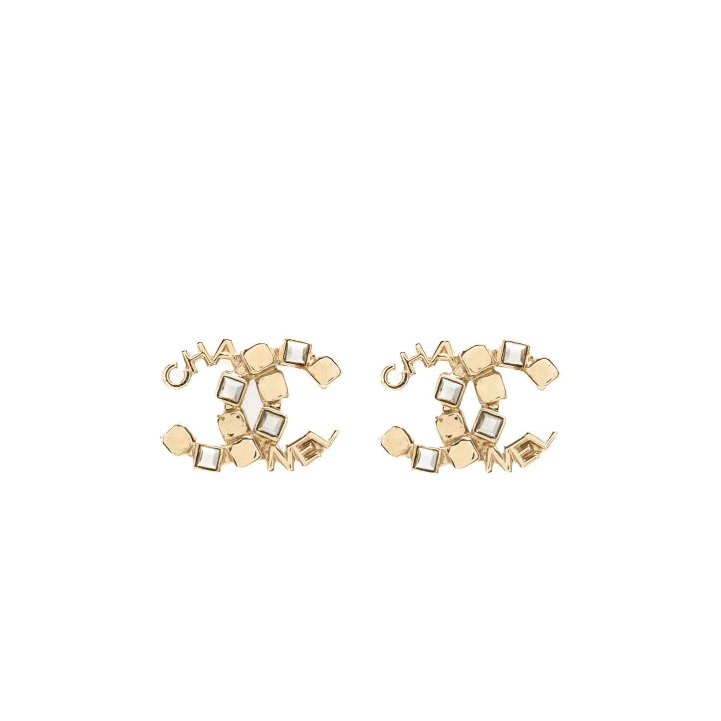 Chanel Letter and Square CC Earrings Light Gold Tone