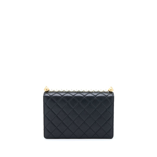 Chanel Quilted Flap Bag With Pearl Lambskin Black Brushed GHW