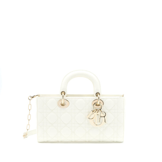 Dior Lady D-Joy Bag Latte Cannage Lambskin White LGHW