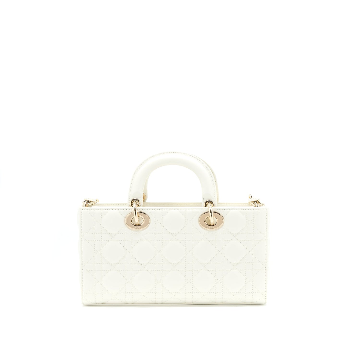 Dior Lady D-Joy Bag Latte Cannage Lambskin White LGHW